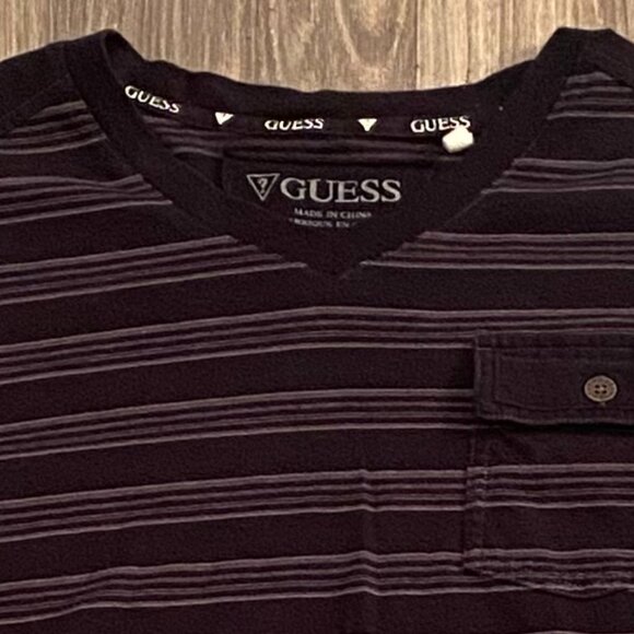 GUESS V Neck Long Sleeve Black and Gray Striped Shirt Men's Size Large - Picture 3 of 8